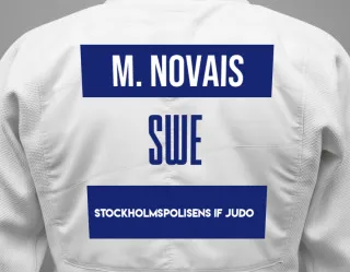 Judo GI with a backnumber showing the name Maya Novais from Stockholmspolisens IF Judo