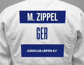 Judo GI with a backnumber showing the name Maya Zippel from Judoclub Leipzig e.V