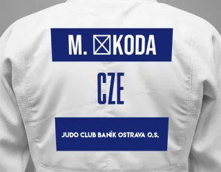 Judo GI with a backnumber showing the name Melichar koda from Judo Club Baník Ostrava o.s.