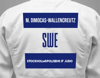 Judo GI with a backnumber showing the name Melina Dimocas-Wallencreutz from Stockholmspolisens IF Judo