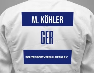 Judo GI with a backnumber showing the name Melina Köhler from Polizeisportverein Leipzig e.V.
