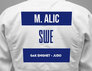 Judo GI with a backnumber showing the name Melissa Alic from GAK Enighet - Judo