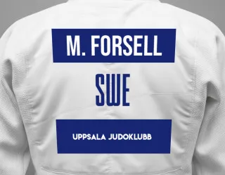 Judo GI with a backnumber showing the name Melker Forsell from Uppsala judoklubb