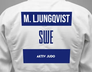 Judo GI with a backnumber showing the name Melker Ljungqvist from Aktiv Judo
