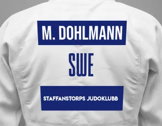Judo GI with a backnumber showing the name Melvin Dohlmann from Staffanstorps Judoklubb
