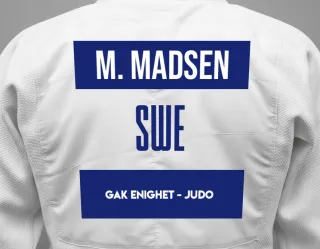 Judo GI with a backnumber showing the name Melvin Madsen from GAK Enighet - Judo