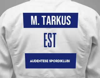 Judo GI with a backnumber showing the name Merit Tarkus from Audentese Spordiklubi