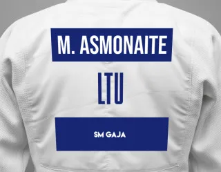 Judo GI with a backnumber showing the name Meta Asmonaite from SM Gaja