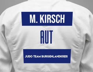 Judo GI with a backnumber showing the name Mia Kirsch from Judo Team Burgenlandkreis