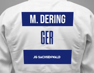 Judo GI with a backnumber showing the name Michael Dering from JG Sachsenwald
