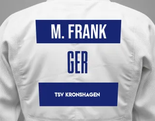 Judo GI with a backnumber showing the name Michael Frank from TSV Kronshagen