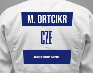 Judo GI with a backnumber showing the name Michael Ortcikr from Judo Skkp Brno