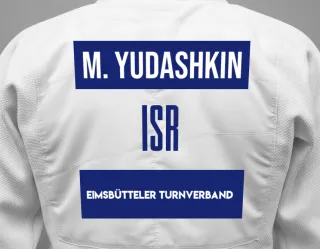 Judo GI with a backnumber showing the name Michael Yudashkin from Eimsbütteler Turnverband