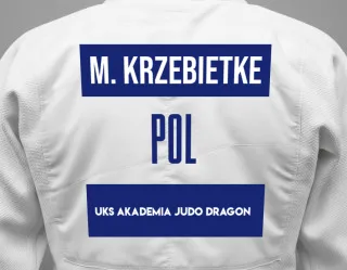 Judo GI with a backnumber showing the name Michal Krzebietke from UKS Akademia Judo Dragon