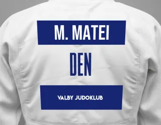 Judo GI with a backnumber showing the name Mihailo Matei from Valby Judoklub