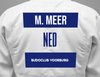 Judo GI with a backnumber showing the name Mik Van Der Meer from Budoclub Voorburg