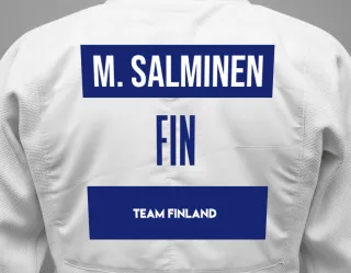 Judo GI with a backnumber showing the name Mika Salminen from Team Finland