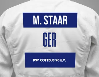 Judo GI with a backnumber showing the name Mika Staar from PSV Cottbus 90 e.V.