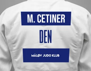 Judo GI with a backnumber showing the name Mikail Cetiner from Måløv Judo Klub