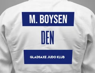 Judo GI with a backnumber showing the name Mikkel Boysen from Gladsaxe Judo Klub