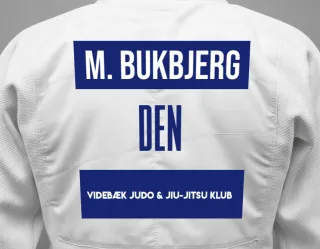 Judo GI with a backnumber showing the name Mikkel Bukbjerg from Videbæk Judo & Jiu-Jitsu Klub
