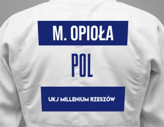 Judo GI with a backnumber showing the name Mikołaj Opioła from UKJ Millenium Rzeszów