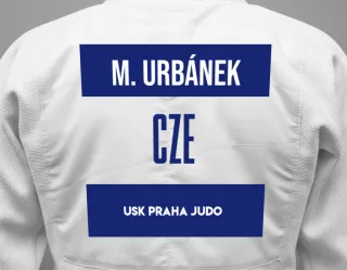 Judo GI with a backnumber showing the name Mikuláš Urbánek from USK Praha Judo