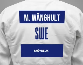 Judo GI with a backnumber showing the name Milton Wänghult from Skövde JK