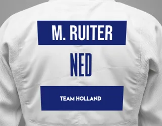 Judo GI with a backnumber showing the name Minke De Ruiter from Team Holland