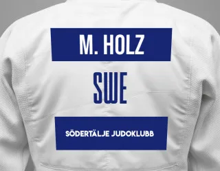 Judo GI with a backnumber showing the name Minna Holz from Södertälje Judoklubb