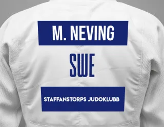Judo GI with a backnumber showing the name Minnéa Neving from Staffanstorps Judoklubb