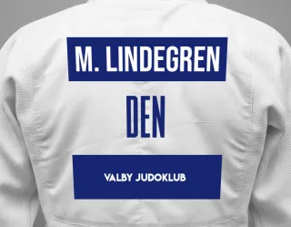 Judo GI with a backnumber showing the name Mio Lindegren from Valby Judoklub