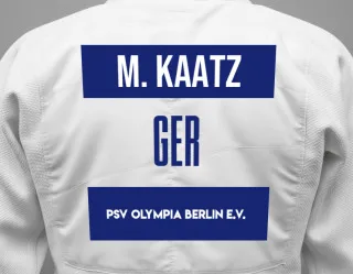 Judo GI with a backnumber showing the name Mira Kaatz from PSV Olympia Berlin e.V.