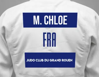Judo GI with a backnumber showing the name Modard Chloe from Judo Club du Grand Rouen