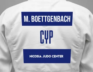 Judo GI with a backnumber showing the name Mohamed Mahdi Boettgenbach from Nicosia Judo Center