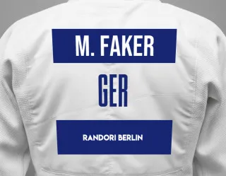 Judo GI with a backnumber showing the name Mohammad Youssef Faker from Randori Berlin