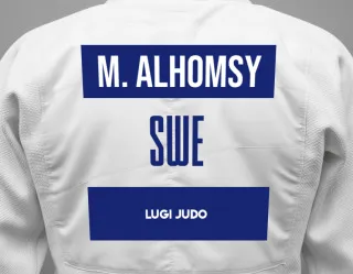 Judo GI with a backnumber showing the name Mohammed Alhomsy from Lugi Judo