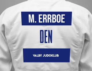 Judo GI with a backnumber showing the name Morgan Errboe from Valby Judoklub