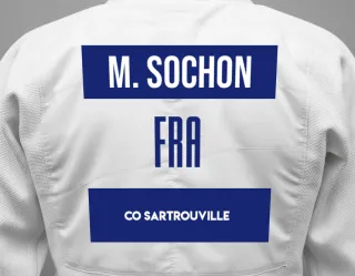 Judo GI with a backnumber showing the name Morgane Sochon from Co sartrouville