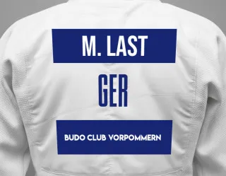 Judo GI with a backnumber showing the name Moritz Last from Budo Club Vorpommern