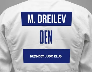 Judo GI with a backnumber showing the name Morten Dreilev from Brøndby Judo Klub