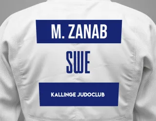 Judo GI with a backnumber showing the name Mouaid Zanab from Kallinge Judoclub