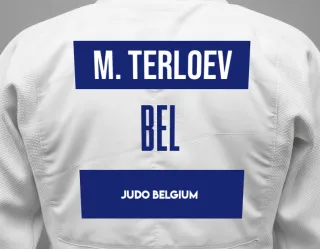 Judo GI with a backnumber showing the name Movsar Terloev from Judo Belgium