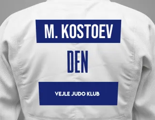 Judo GI with a backnumber showing the name Muhammad Kostoev from Vejle Judo Klub