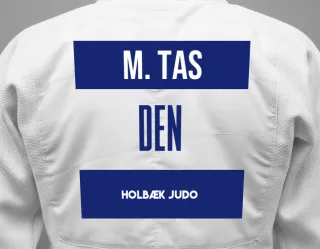 Judo GI with a backnumber showing the name Muhammed Tas from Holbæk Judo
