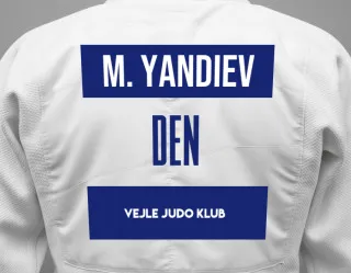 Judo GI with a backnumber showing the name Musa Yandiev from Vejle Judo Klub