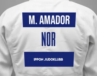 Judo GI with a backnumber showing the name Mylo Amador from Ippon Judoklubb