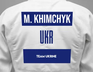 Judo GI with a backnumber showing the name Myroslava Khimchyk from Team Ukrine