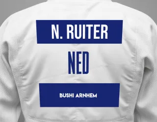 Judo GI with a backnumber showing the name Naomi de Ruiter from Bushi Arnhem