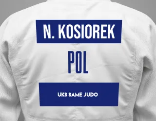 Judo GI with a backnumber showing the name Natalia Kosiorek from UKS Same Judo